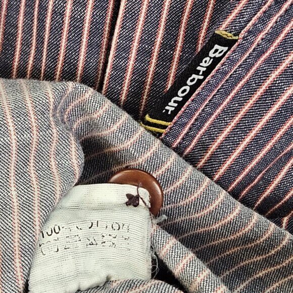 Barbour Shirt Long Sleeve Button-Up Purple Stripe Cotton Casual Classic Size L - Picture 9 of 10